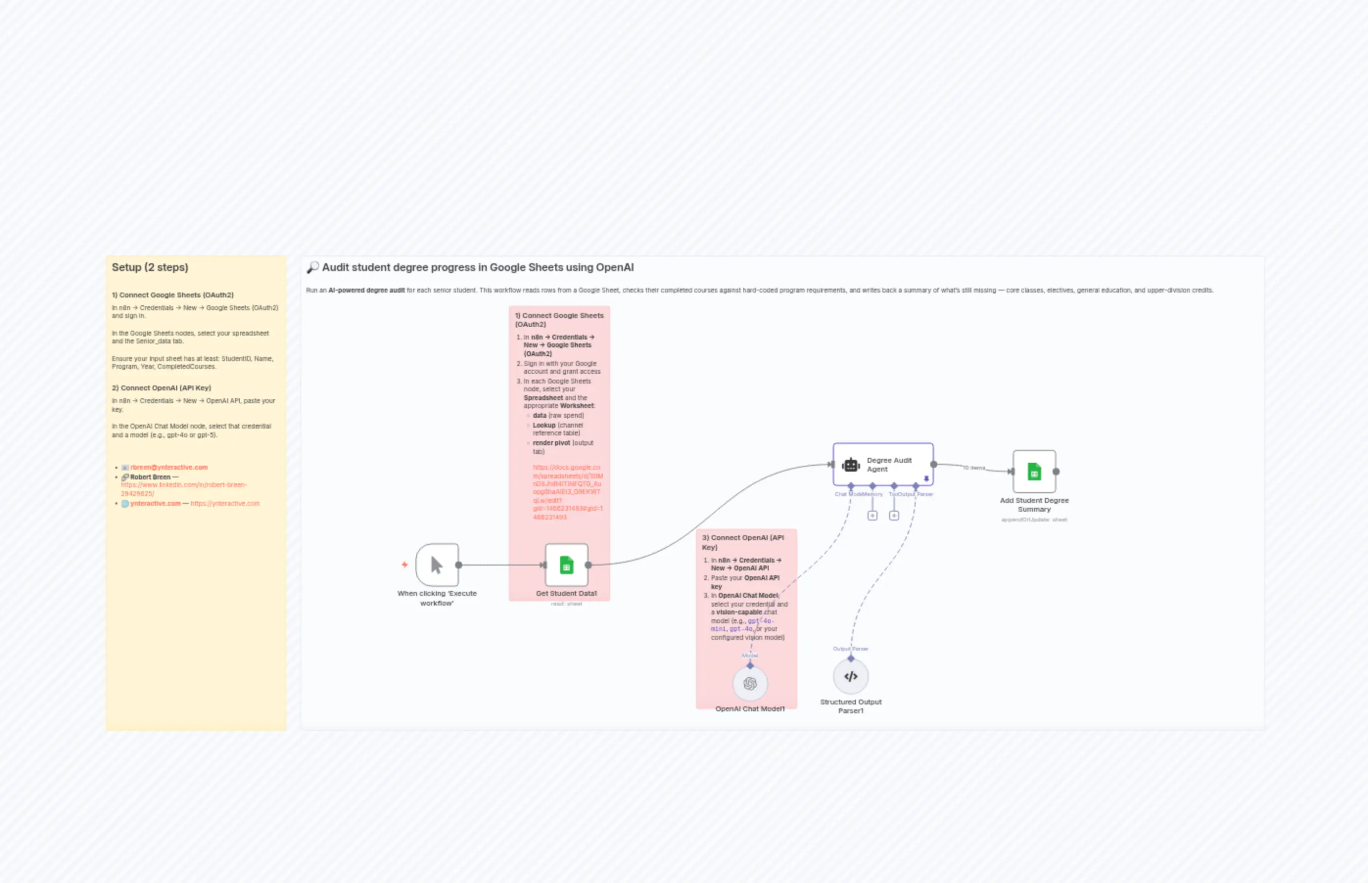 Audit student degree progress in Google Sheets using OpenAI