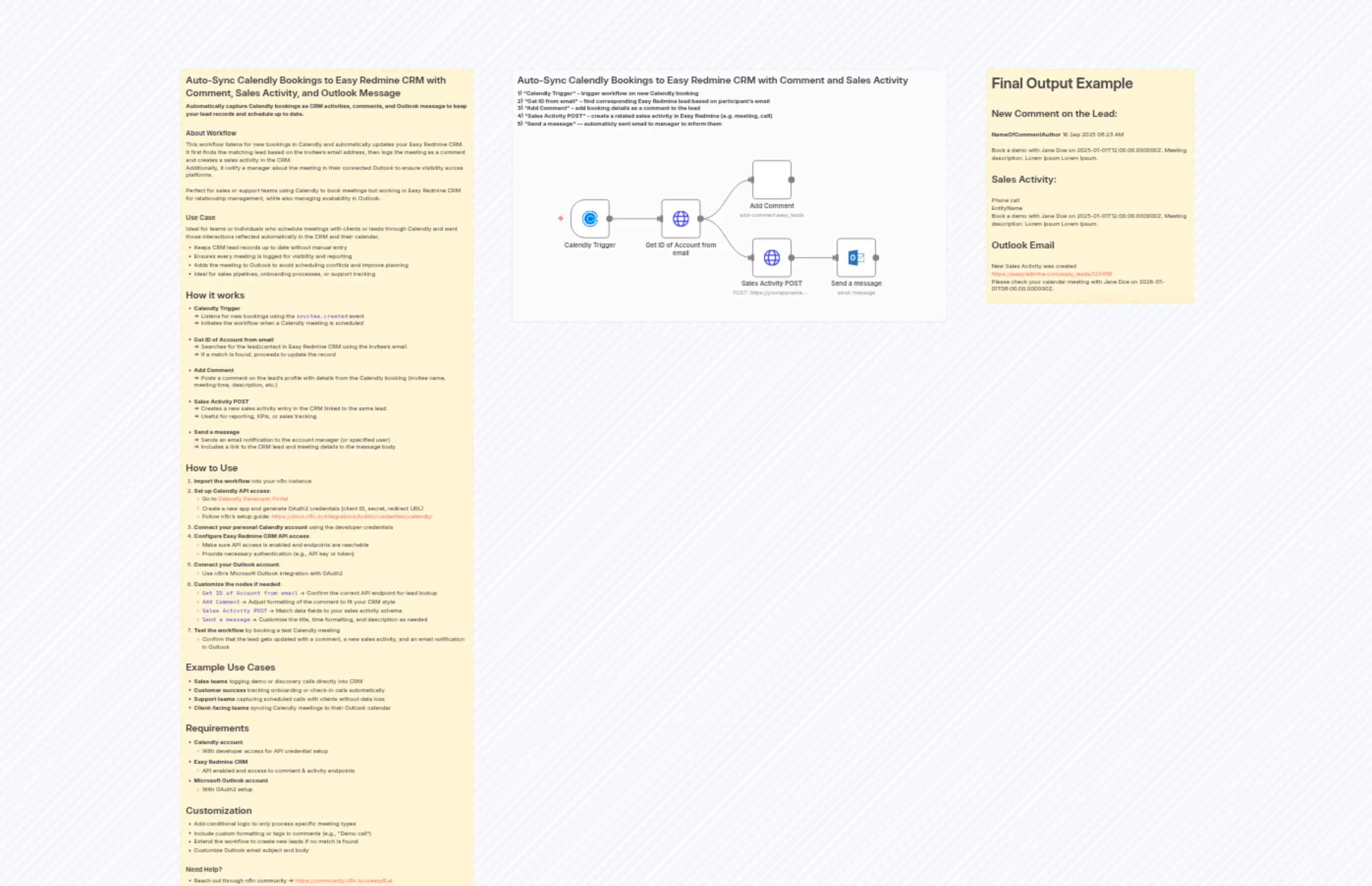 Calendly Bookings to Easy Redmine CRM with Comment and Sales Activity